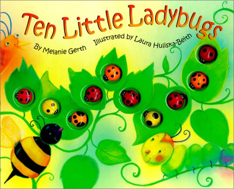 Ten ladybugs sitting on leaves