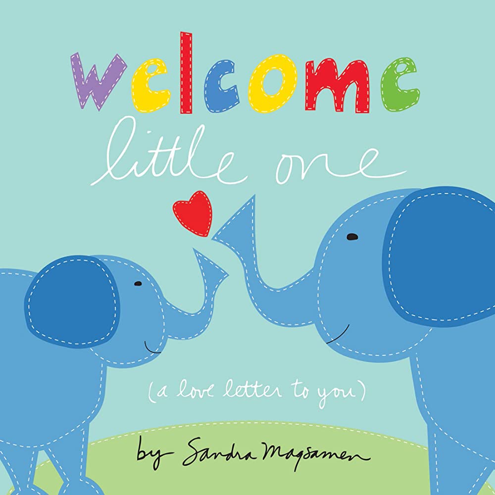 Book cover of an elephant parent giving a heart to a baby elephant
